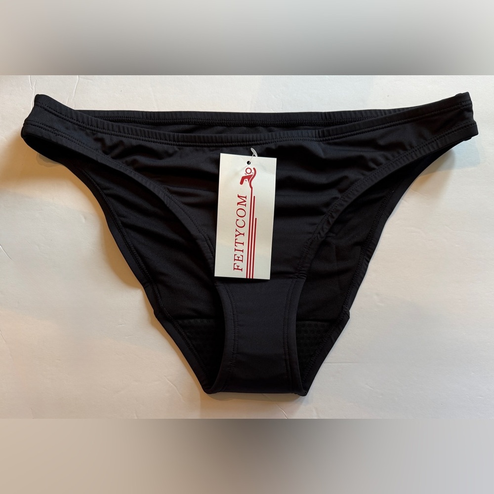 Feitycom Black Period Swimwear Leakproof Bikini Low Waist Bottoms, Size XXL